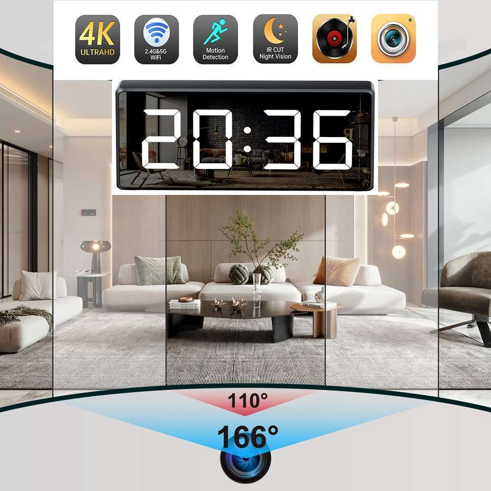 spy camera clock wide angle surveillance lens